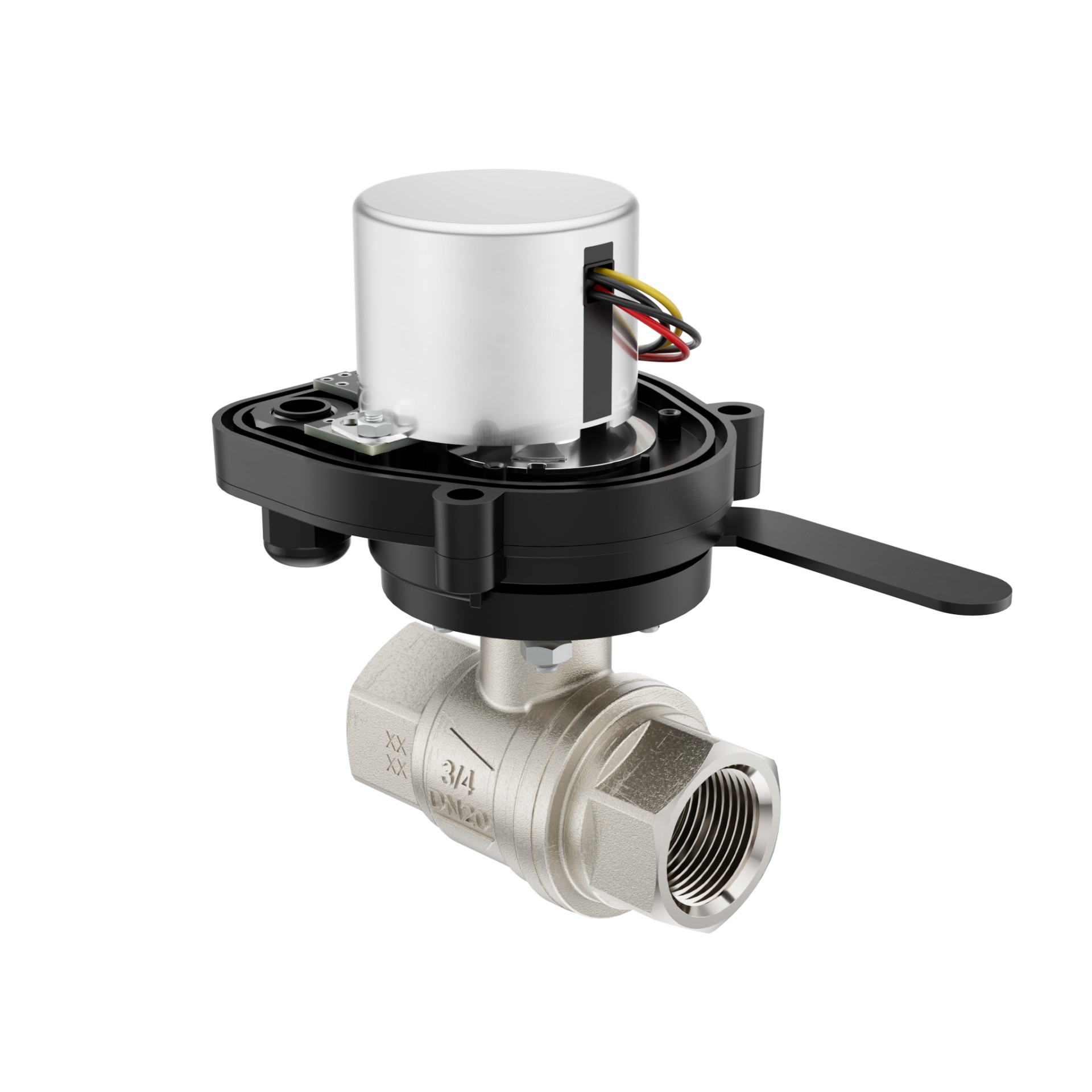 Шаровый кран с электроприводом BSE Defender — вид изнутри на двигатель, плата, диск оптического позиционирования и провода